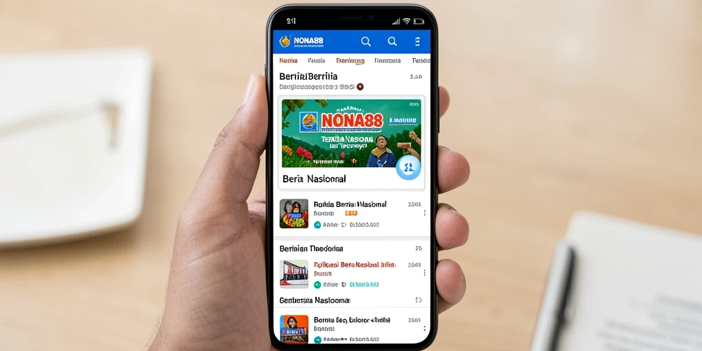 Antarmuka aplikasi NONA88 yang menampilkan berita nasional terkini.