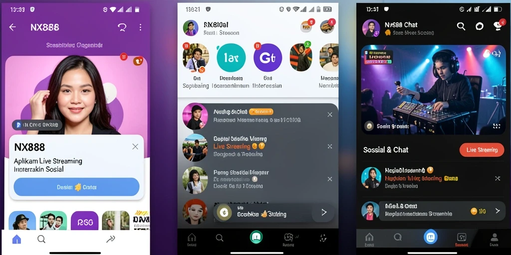 Screenshot antarmuka NX888 yang menunjukkan fungsi Live Streaming.